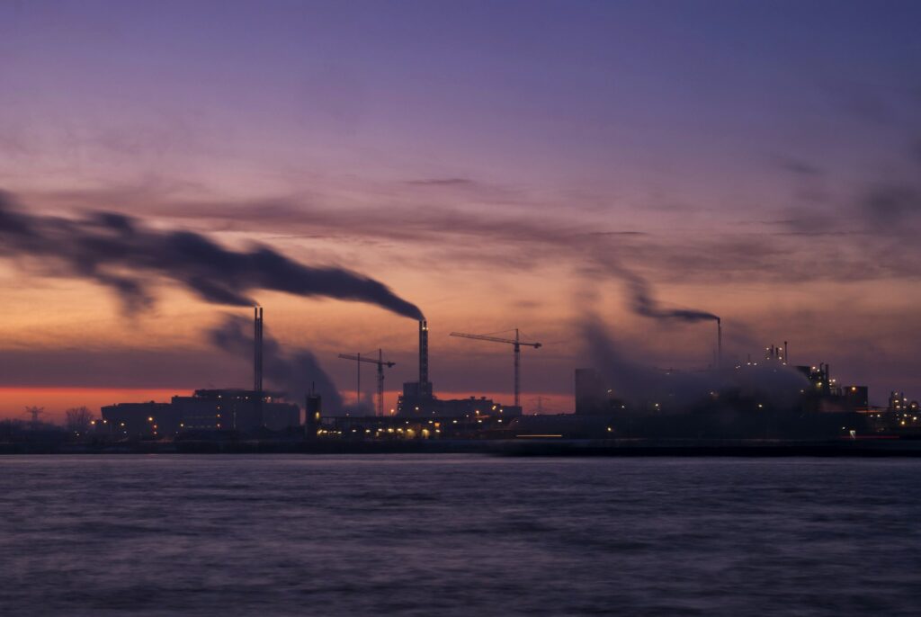 Sunrise above a chemical factory